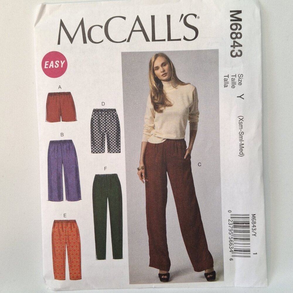 McCall's 3843 Sz XS-M (4-14) Elastic Waist Pants Capris Shorts Pattern Uncut
